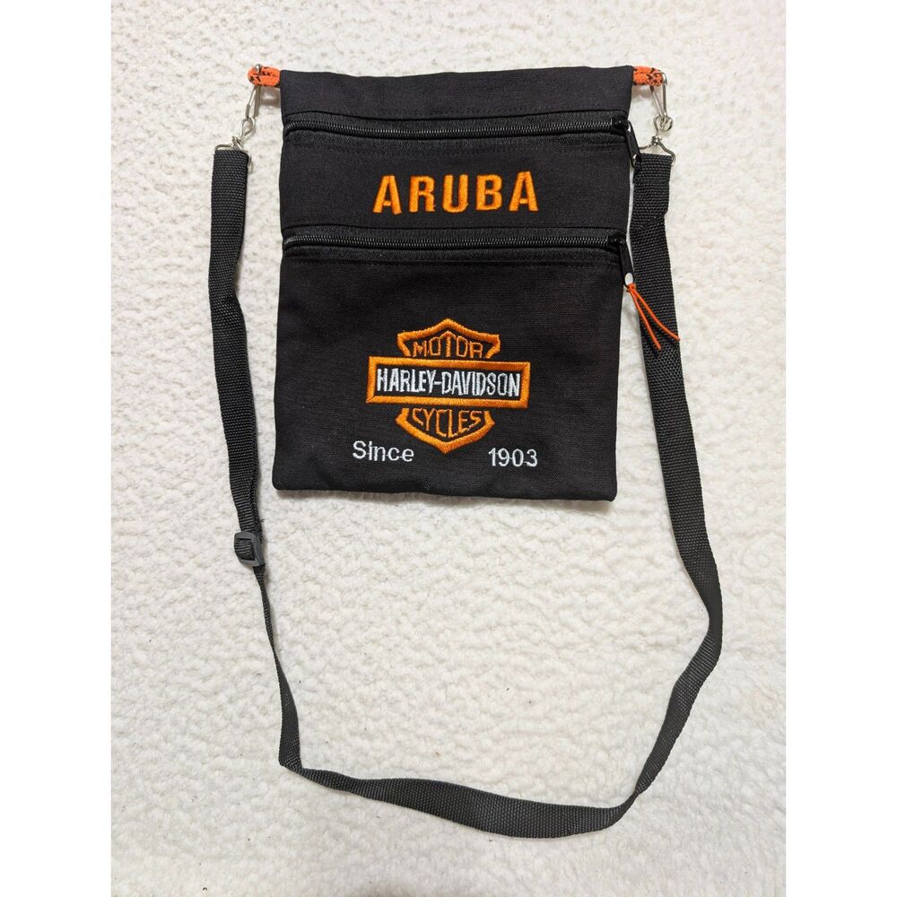 Harley-Davidson Aruba Crossbody Bag Black Orange Logo 2 Pocket Adjustable